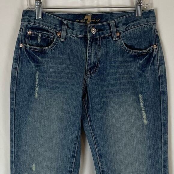 7 For All Mankind Low Rise Bootcut Medium Factory Distressed Wash Jeans Size 30 - Picture 2 of 10
